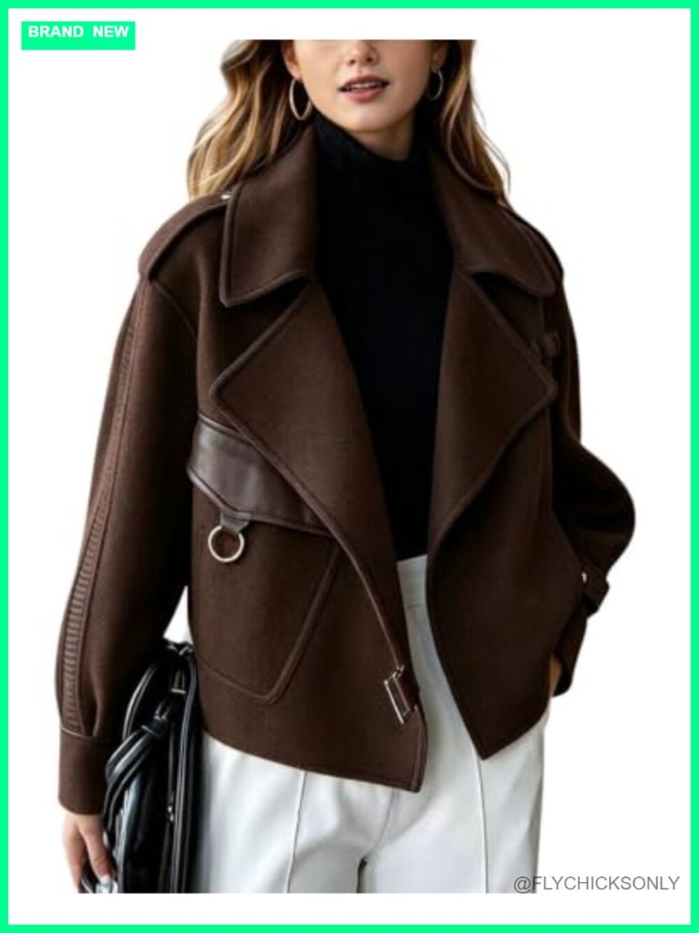 Wool Blend Cropped Coat Open Front Business Casual Jacket